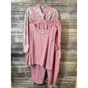 Sport Savvy Pink Floral Crinkle 3 Piece Tunic Tank Pants Set Womens 2X Vintage